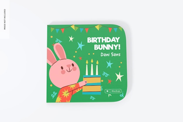 die cut children book mockup, top view