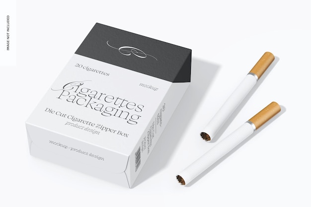 PSD die cut cigarette zipper box mockup high angle view