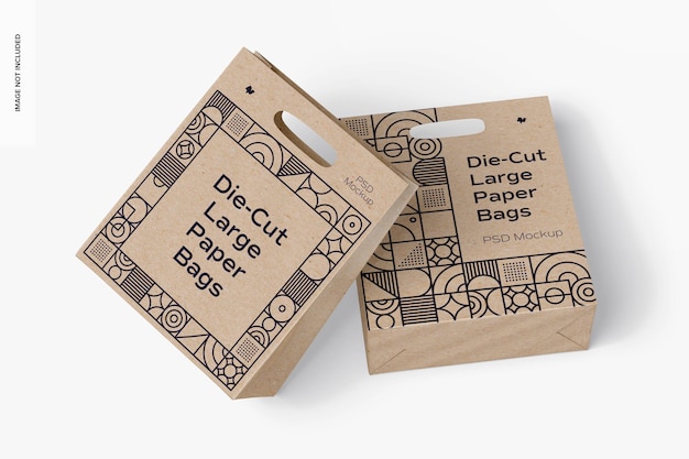 Die-Cut Large Paper Bags Mockup, Top View