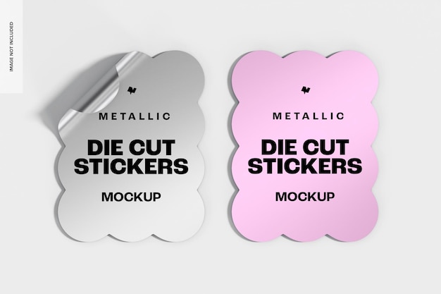 die cut metallic stickers mockup, front view