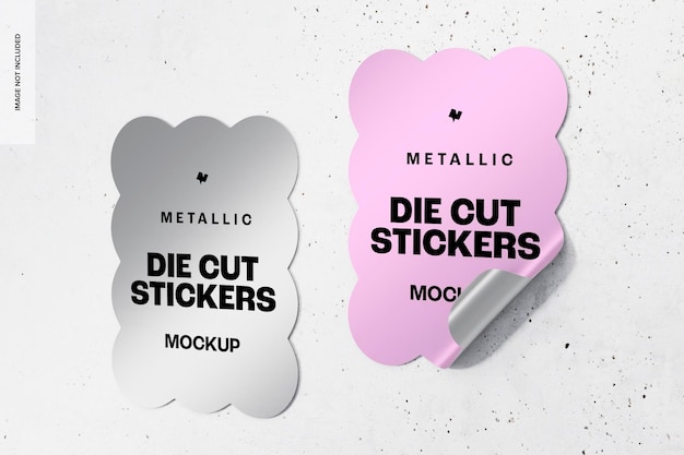 die cut metallic stickers mockup, right view