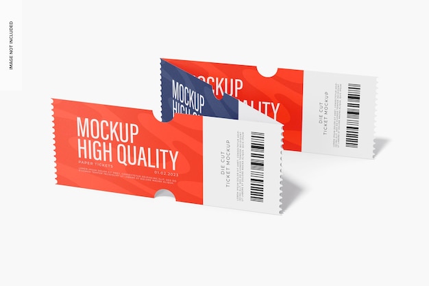 PSD die cut tickets mockup, perspective