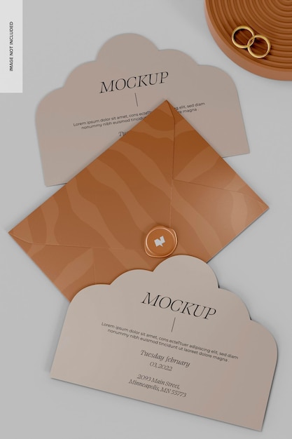 die cut wedding cards mockup, left view
