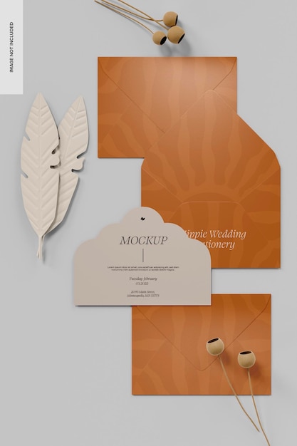 die cut wedding cards mockup, top view