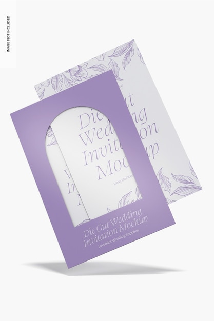 Die cut wedding invitation mockup, floating