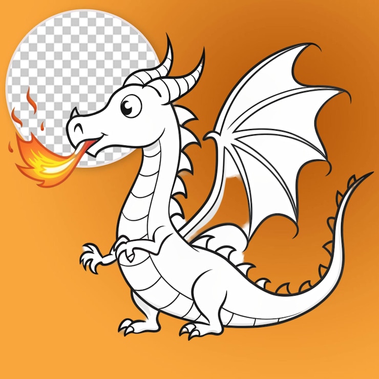 PSD dier doodle contour voor draak blazen vuur
