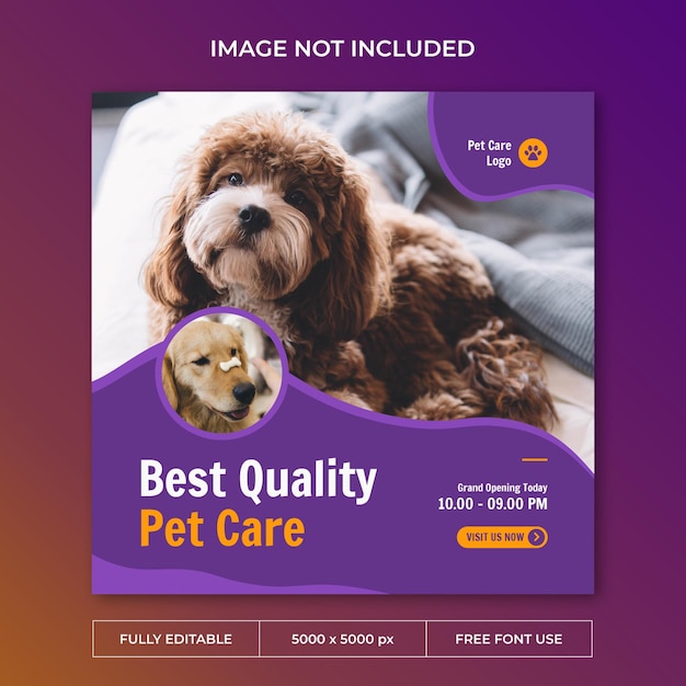 PSD dierenverzorging instagram post sociale media sjabloon