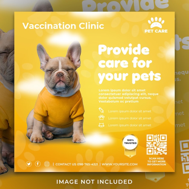 PSD dierenwinkel vaccineren kliniek sociale media promotie instagram banner post ontwerpsjabloon