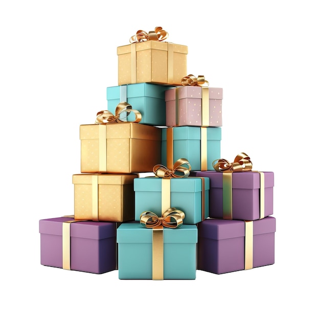 PSD Различные коробки с рождественскими подарками на белом фоне, созданное ии