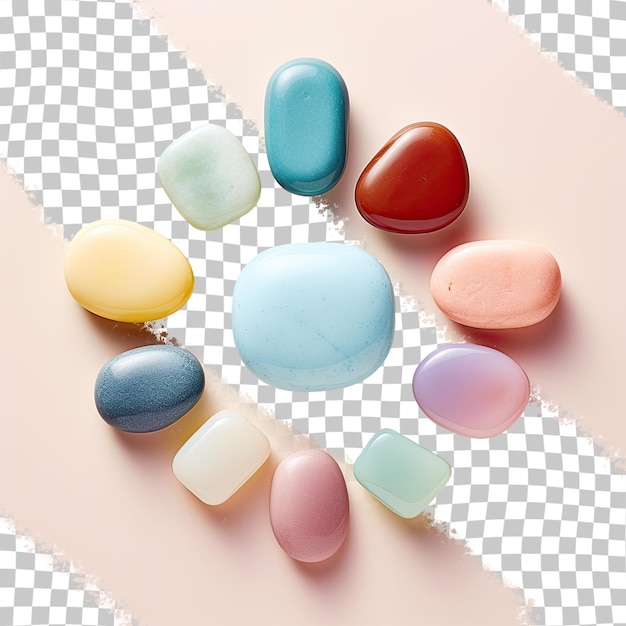 PSD Различные цветные камни на прозрачном фоне.