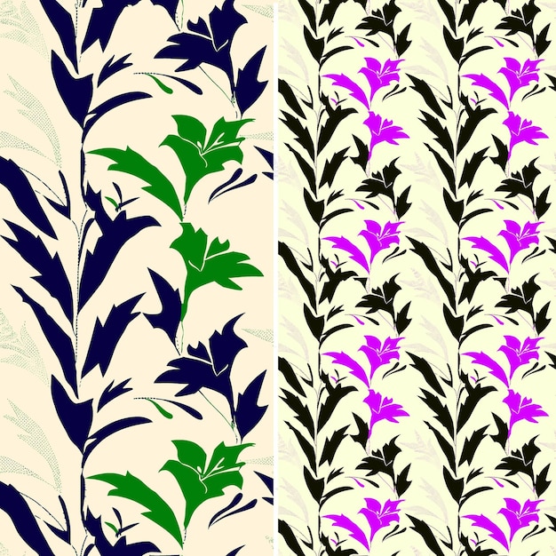 PSD different colors of purple flowers and leaves on a beige background