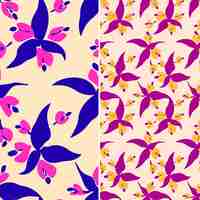 PSD different colors of purple and pink flowers and leaves on a beige background