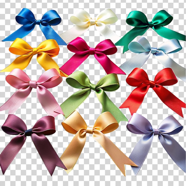 Different colors ribbons tie bow isolated on transparent background