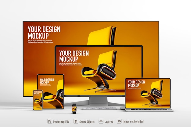 Mockup di diversi dispositivi su sfondo bianco