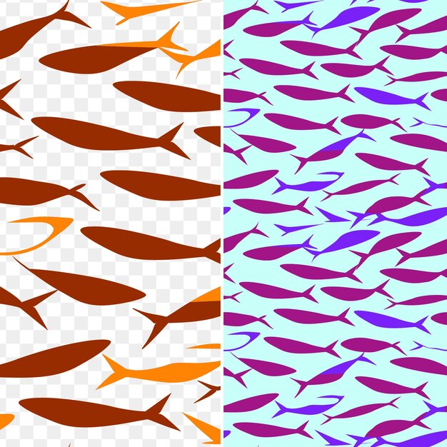 Different fish on a white background with a pattern of fish swimming in the water