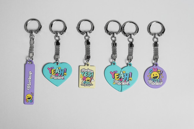 PSD different keychains on white background