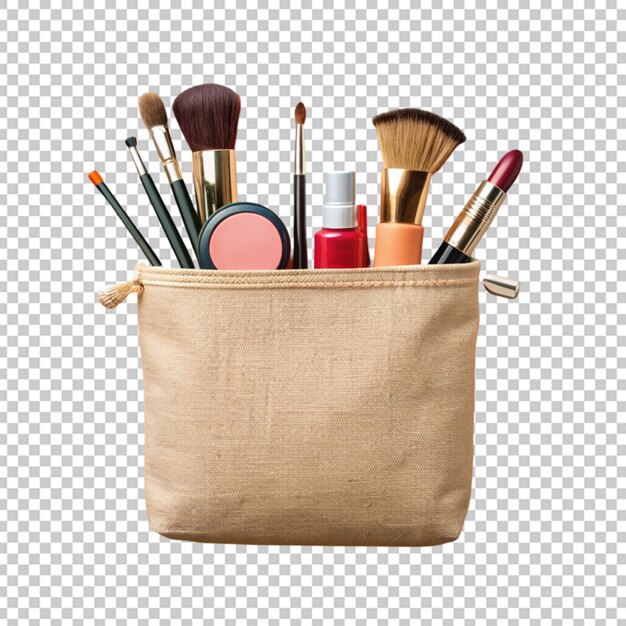 PSD different makeup objects in canvas bag