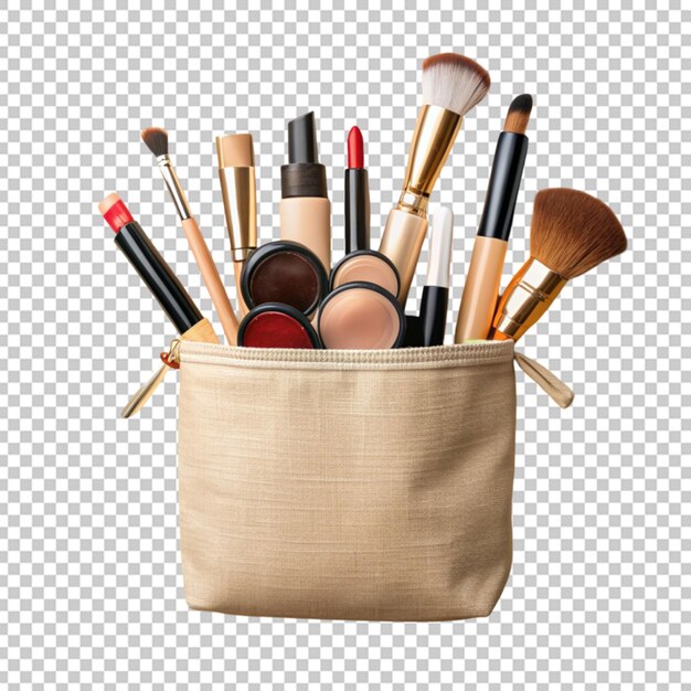 PSD different makeup objects in canvas bag
