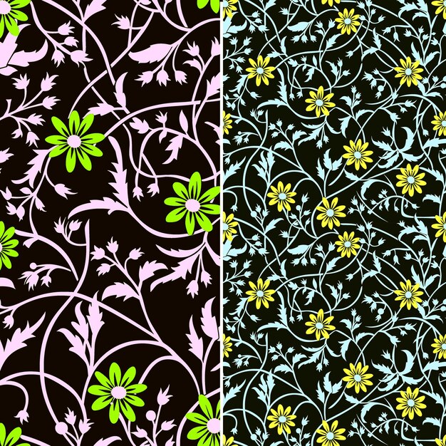 PSD 黒い背景の花と葉の異なるパターン