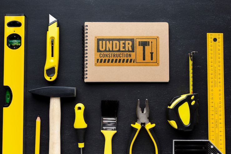 PSD different repairing tools with notepad mock-up