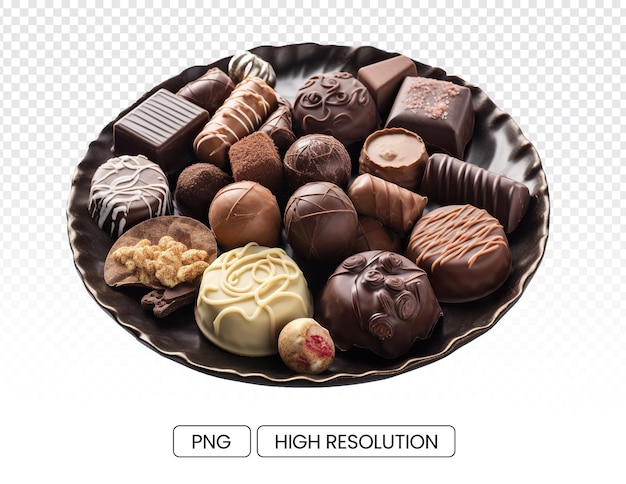 Different shapes of sweet chocolate cake on chocolate plate looks so delicious