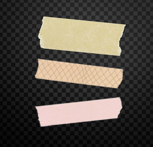 Different slices of a adhesive tape with shadow and wrinkles on a transparent background