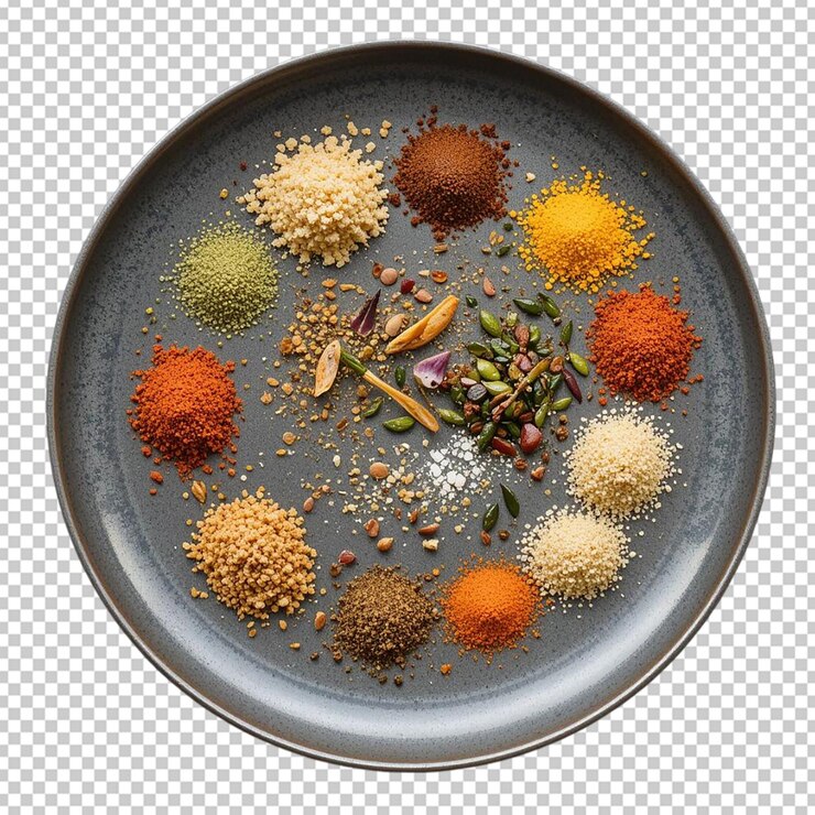 PSD different spices on gray plate