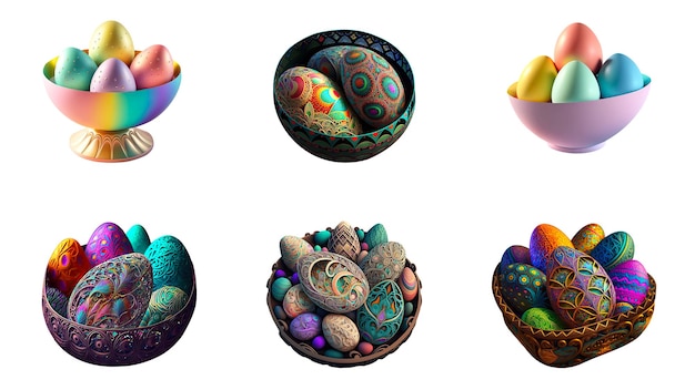 Supporto per uovo di pasqua di tipo diverso per elemento ciotola in rendering 3d