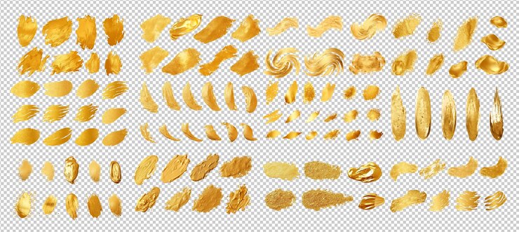 PSD different type of gold glitters golden brush stroke set transparent background golden brush stroke