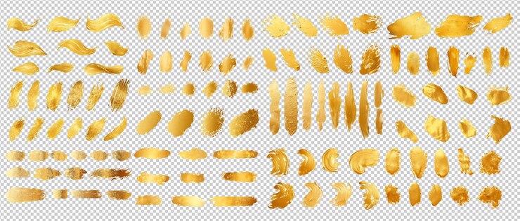 PSD different type of gold glitters golden brush stroke set transparent background golden brush stroke