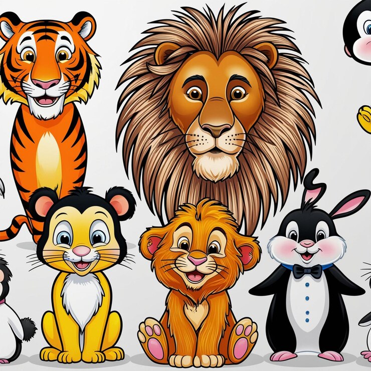 PSD different types of animals on white