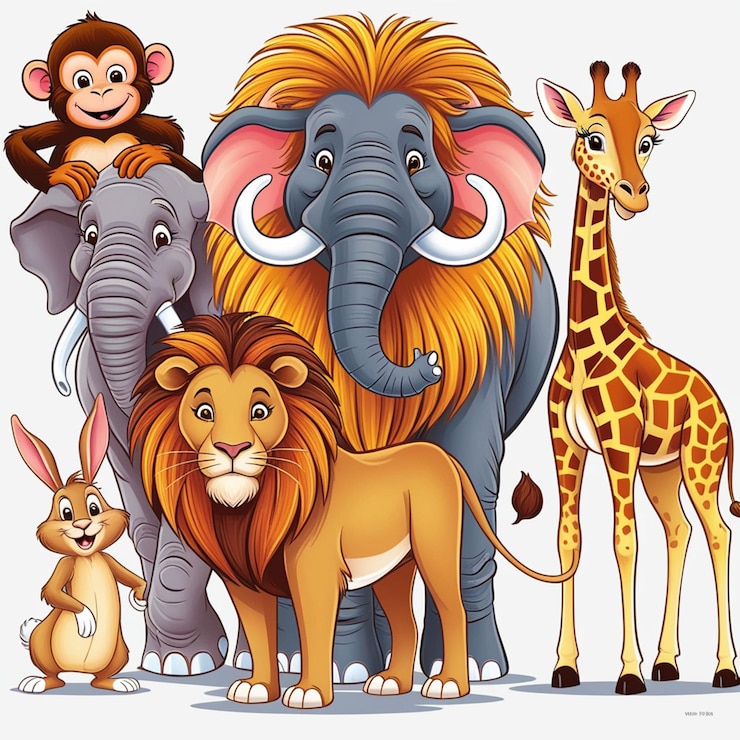 PSD different types of animals on white