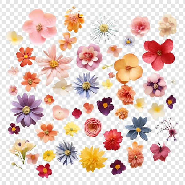 PSD 투명 한 배경 에 고립 된 여러 가지 종류의 꽃 공예품