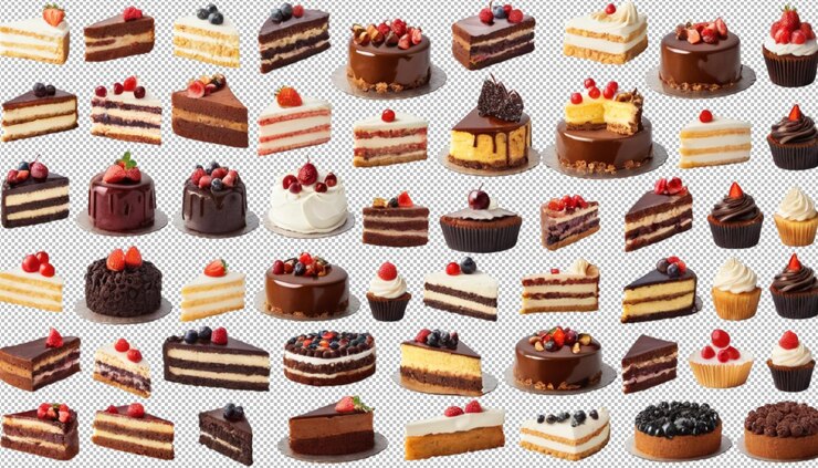 PSD different types of pieces of cake to enjoy