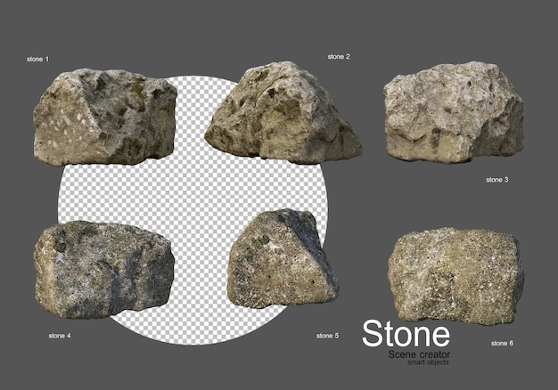 Diversi tipi di pietre di varie forme Psd Premium