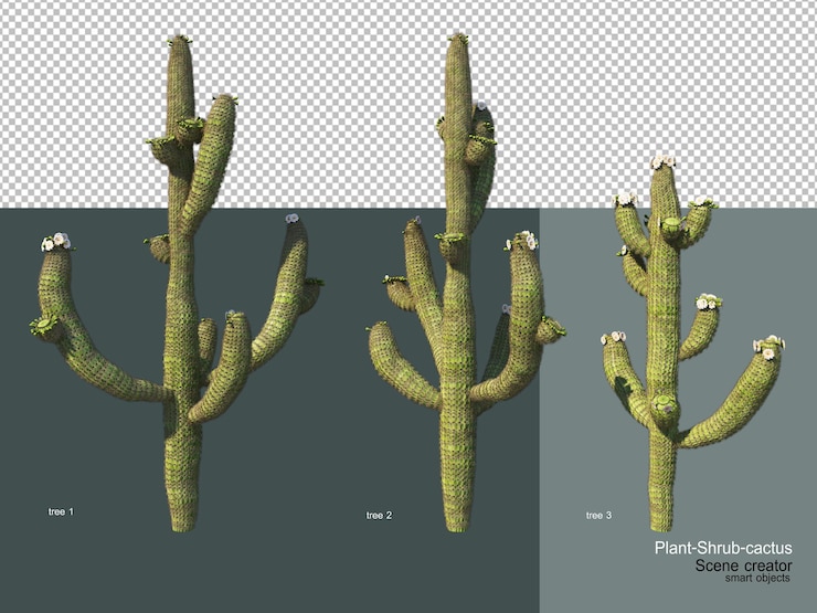PSD different types of trees and cactus