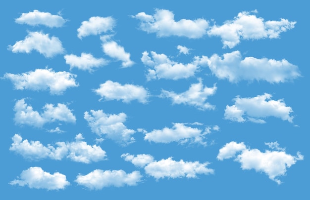 PSD different white clouds collection on transparent background