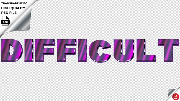 Difficult typography purple light text metalic psd transparent