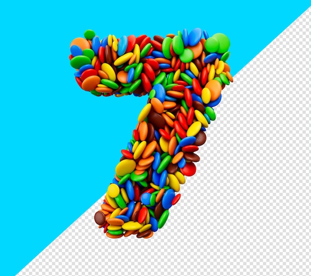 Цифра 7 разноцветных радужных конфет праздничный изолирован на белом фоне семь