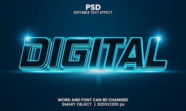 Digitaal 3d bewerkbaar teksteffect premium psd met achtergrond