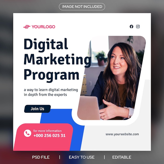 Digitaal marketingbureau cursus promotie instagram banner minimalistische stijl vierkante sjabloon