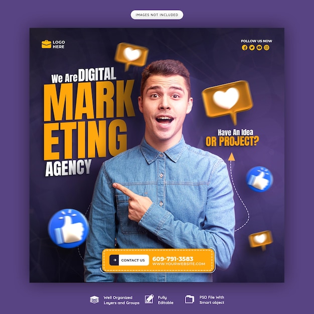 PSD digitaal marketingbureau en zakelijke social media-banner of instagram-postsjabloon