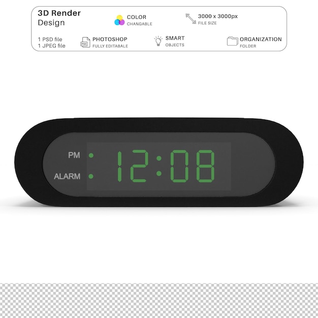 digital alarm clock 3d modeling psd file realistic alarm clock