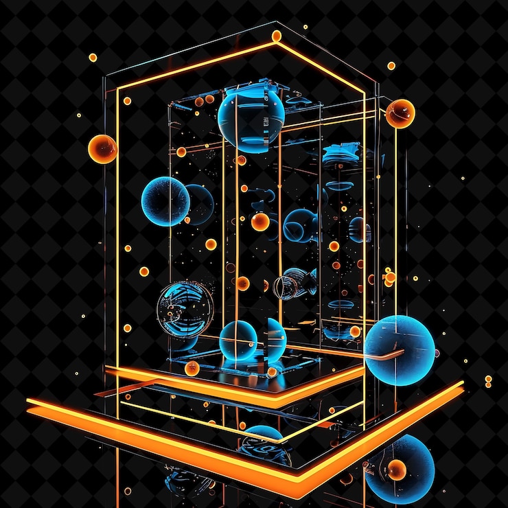 PSD a digital art display with blue and orange circles and a black background