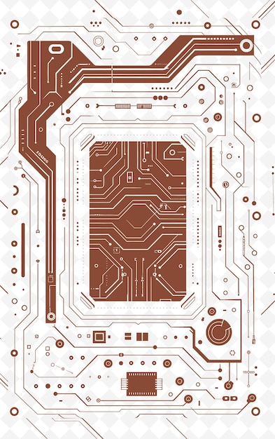 Un'illustrazione d'arte digitale di una scheda a circuito con un quadrato e un quadrato con un quadratico all'interno