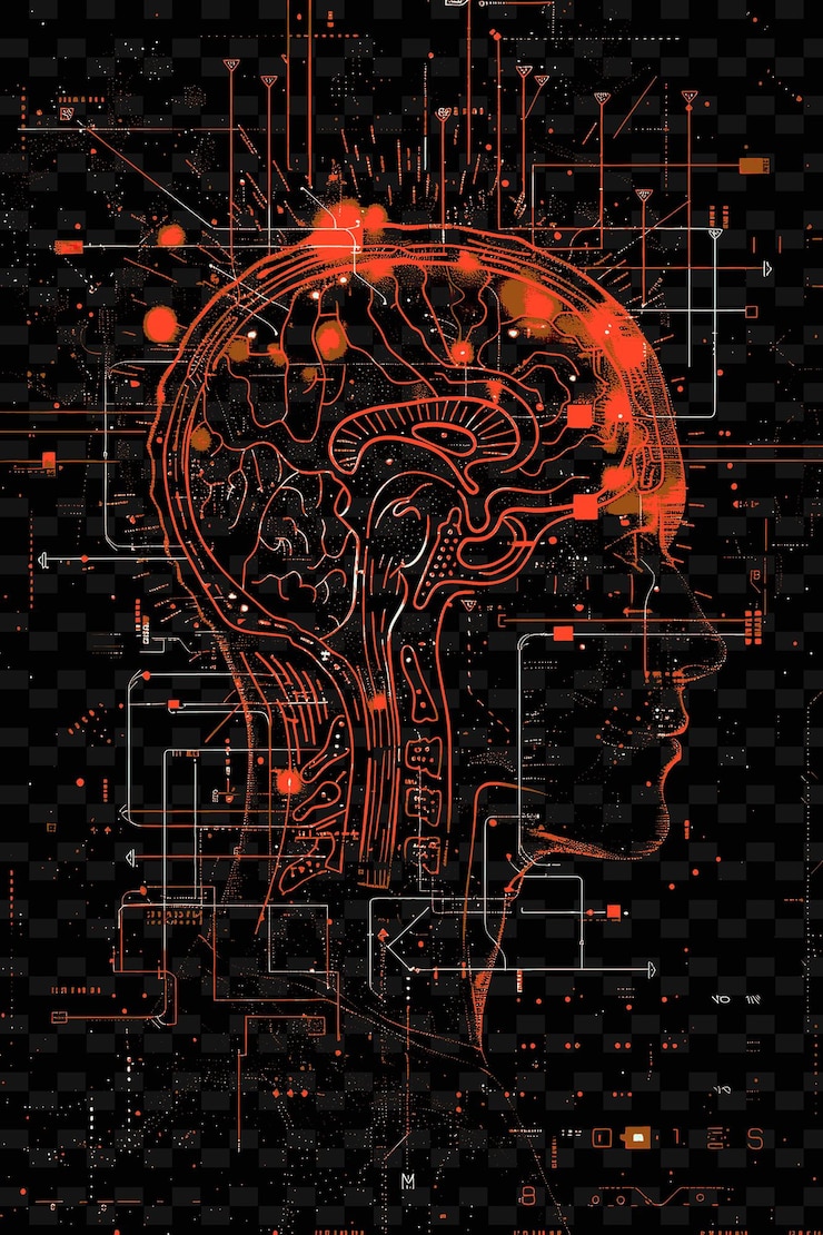 PSD a digital art illustration of a human head with a brain drawn on it