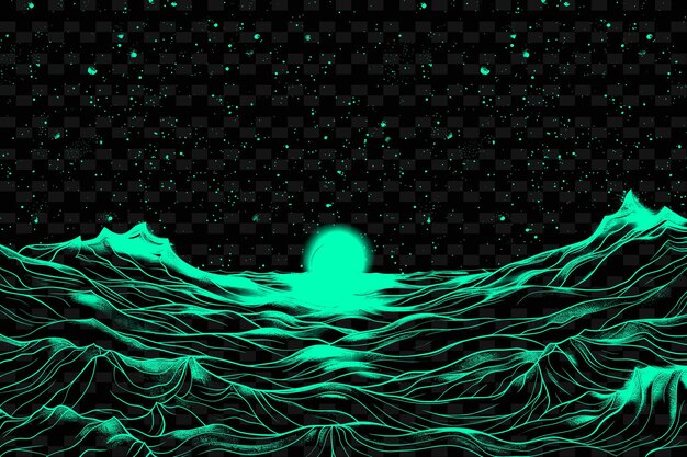 PSD a digital art illustration of a wave and the moon