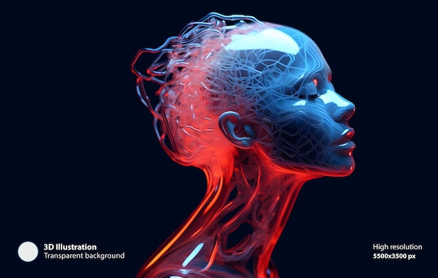 PSD Цифровое искусство_nft_neon glass human_futuristic head_female_glass_neon glass_healthcare