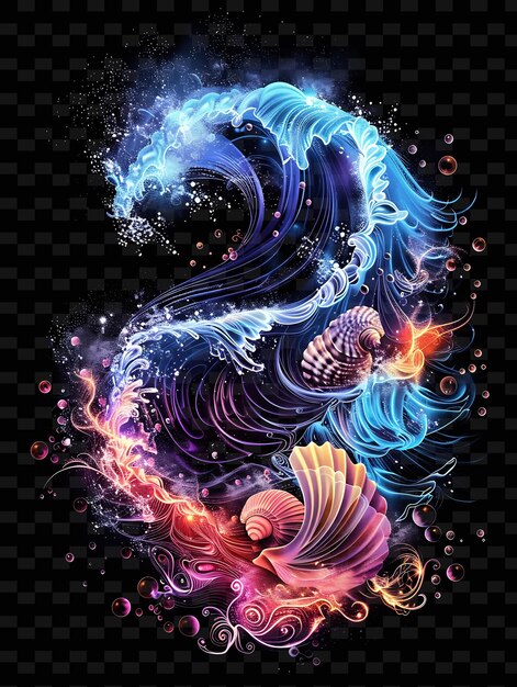 PSD a digital art print of a mermaid with a blue and purple body and a blue and purple swirl of stars