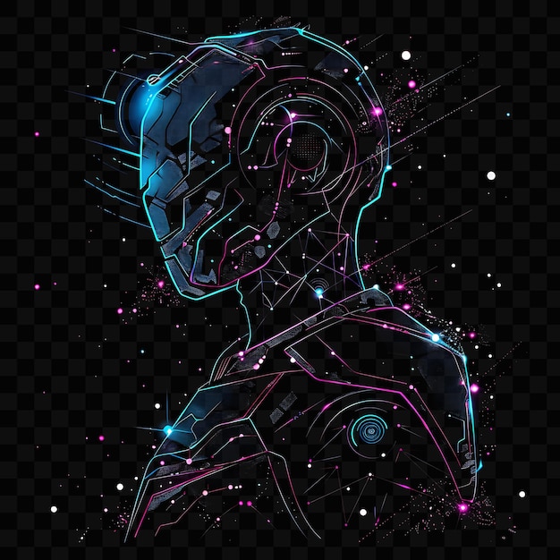 A digital art of a robot with the words robot on it